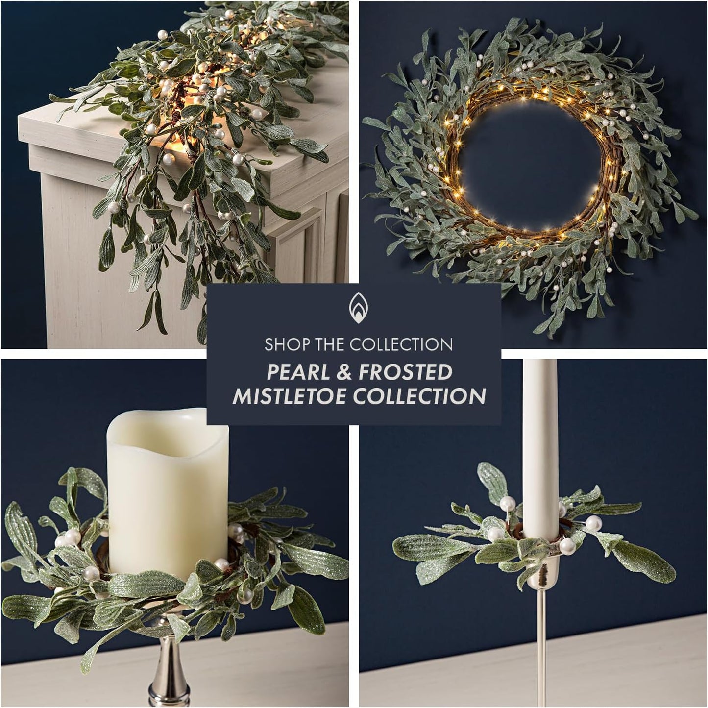 Frosted Mistletoe Candle Ring 11 cm Artificial Holiday Greenery Wreath for Christmas Decor, Winter Table Centerpieces, Festive Accents, Decorative Ring for Votive and Pillar Candles