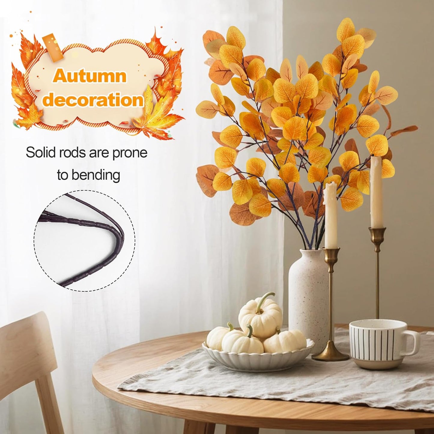 Colorful apple leaf (yellow) – vibrant and realistic decorative foliage, perfect for floral arrangements, home décor, and seasonal displays, adds a warm and natural touch to vases, wreaths, and centerpieces.