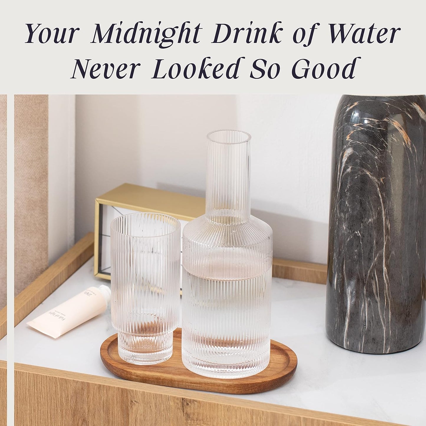 Ripple Carafe Elegant Ribbed Glass Pitcher for Water Juice Wine and Cocktails Durable Lead-Free Glass Modern Textured Design for Home Bar and Restaurant Use