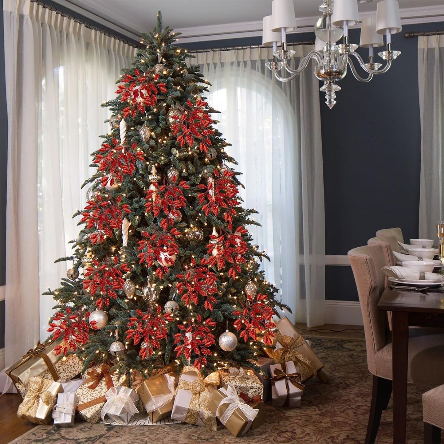 Glitter Branch Red – Festive Decorative Branch with Sparkling Red Glitter Finish – Perfect for Holiday Arrangements, Wreaths, Garlands, and Seasonal Displays