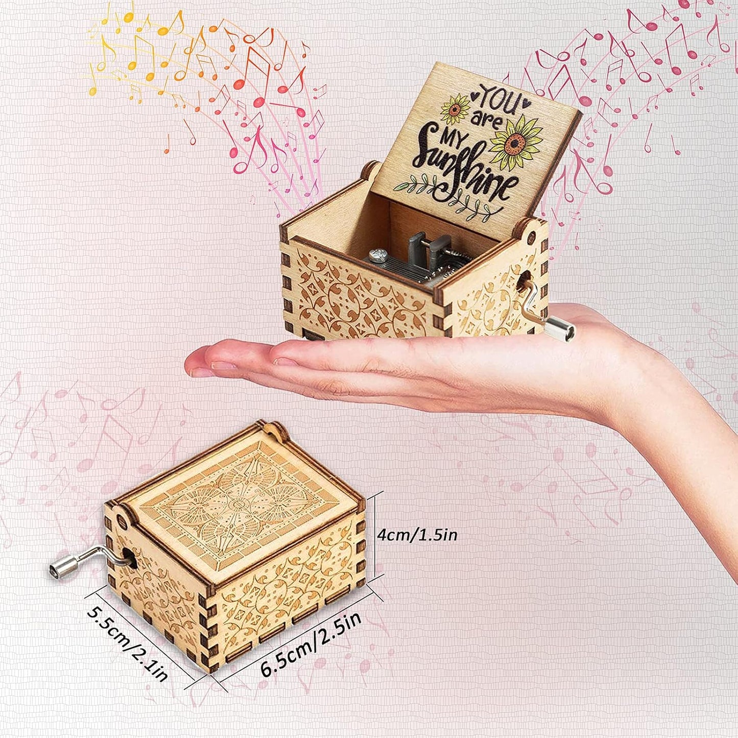 La Vie En Rose Theme Wooden Music Box - 6.5 × 5.1 × 4.2 cm - Beautifully Crafted Wooden Music Box with the "La Vie En Rose" Theme - Perfect Gift for Music Lovers or as a Decorative Piece for Your Home.
