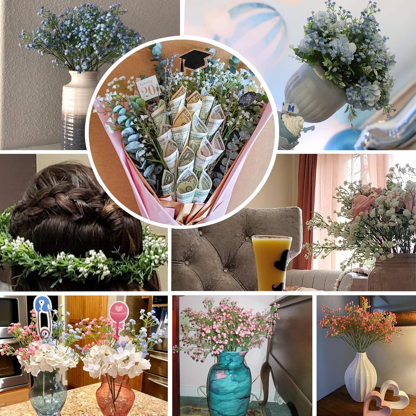 Artificial Baby’s Breath Flowers, 50 cm (19.7 Inches) Fake Gypsophila Bouquets, Realistic Silk Floral Stems for Wedding, Home, Office & Event Decorations