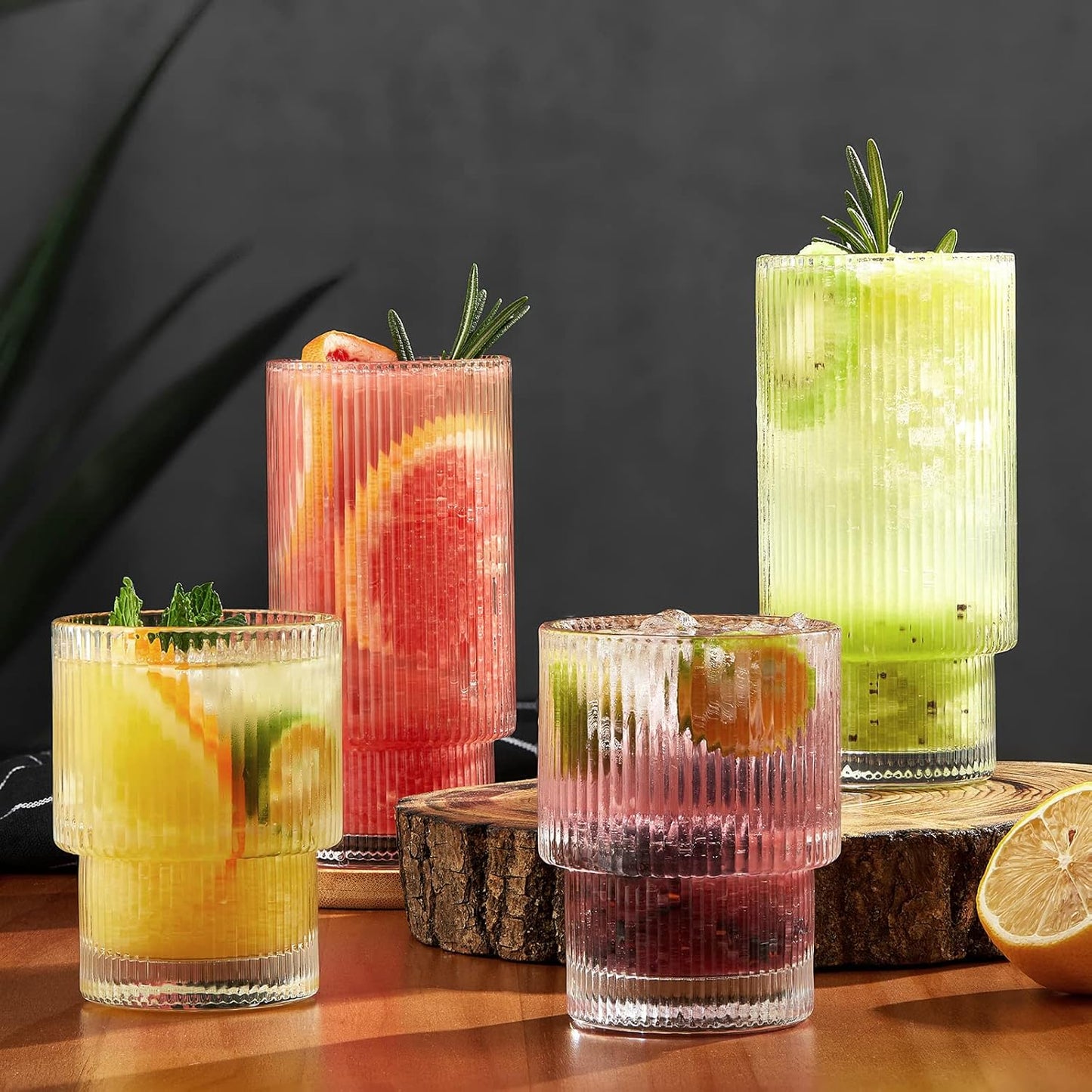 Ripple Highball Glass Modern Textured Tall Glassware for Cocktails Water and Juice Durable Lead-Free Glass Elegant Ribbed Design for Home Bar Restaurants and Everyday Use