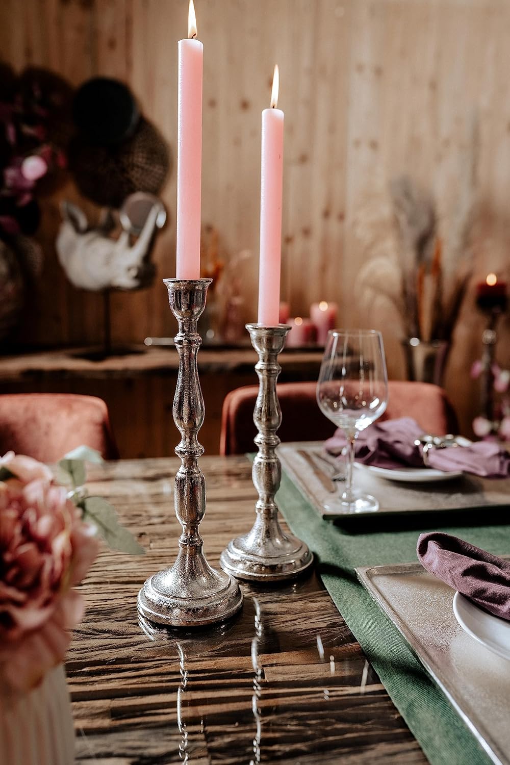 Luxury Home Decor Wedding Table Centerpiece - Silver-Plated Iron Candlestick Holders - Elegant Tabletop Candle Holders for Weddings, Events, and Sophisticated Home Decoration