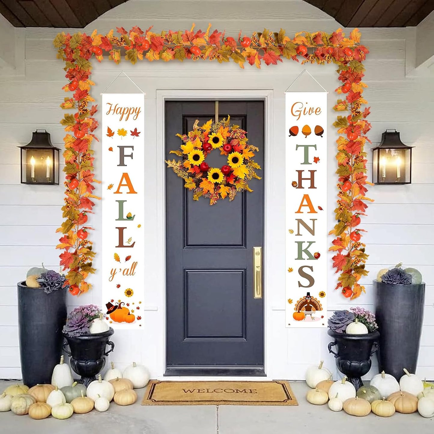 Pumpkin Berry Garland 180 cm - Festive Artificial Garland with Pumpkins, Berries, and Autumn Foliage - Perfect for Fall, Thanksgiving, Mantels, Tables, and Seasonal Displays