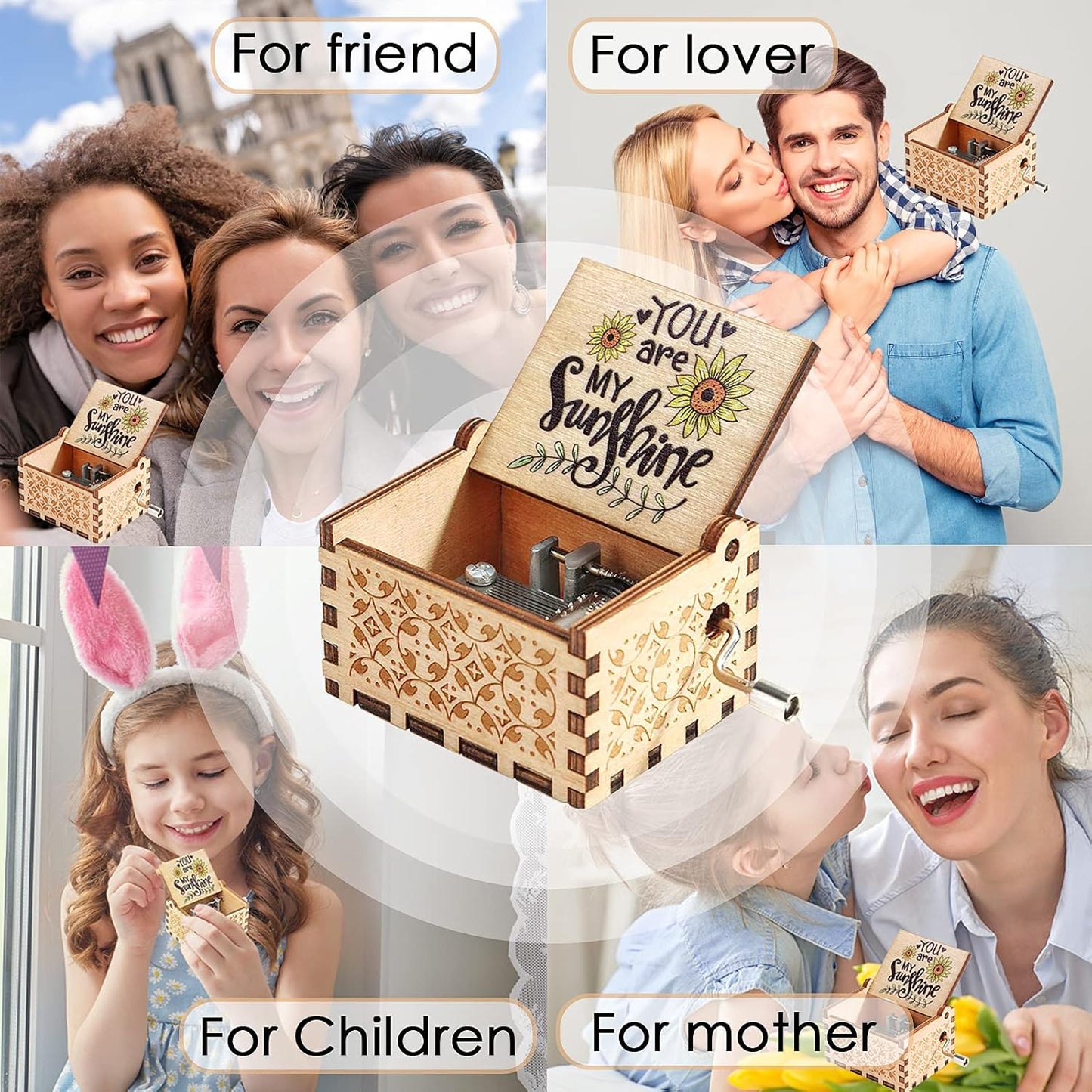 La Vie En Rose Theme Wooden Music Box - 6.5 × 5.1 × 4.2 cm - Beautifully Crafted Wooden Music Box with the "La Vie En Rose" Theme - Perfect Gift for Music Lovers or as a Decorative Piece for Your Home.