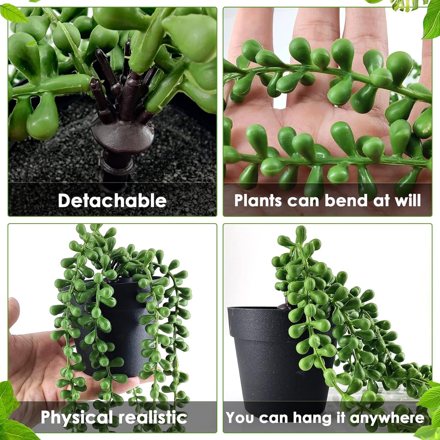 Artificial String of Pearls Hanging Potted Plant - Realistic Faux Succulent Plant in Decorative Pot - Low Maintenance, Perfect for Home Decor, Offices, and Indoor Gardens - Easy to Hang and Stylish