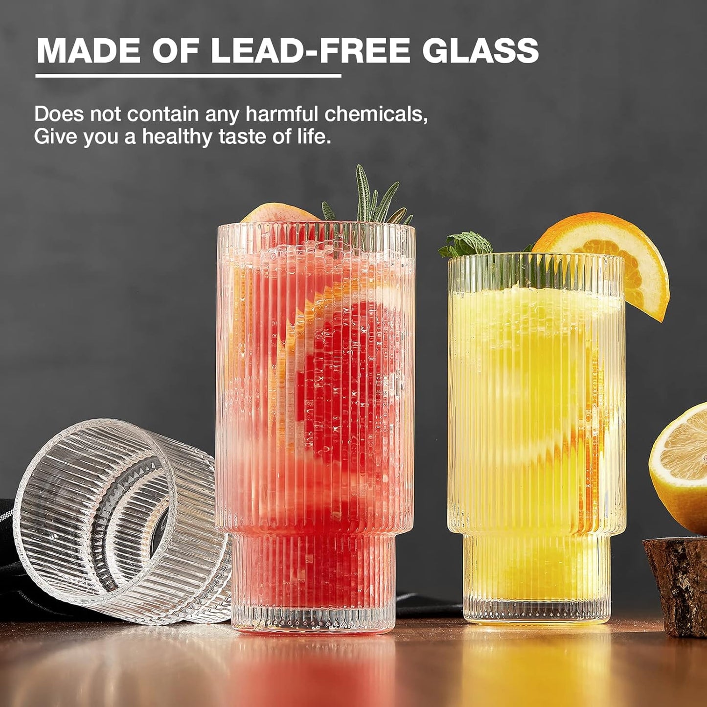 Ripple Highball Glass Modern Textured Tall Glassware for Cocktails Water and Juice Durable Lead-Free Glass Elegant Ribbed Design for Home Bar Restaurants and Everyday Use