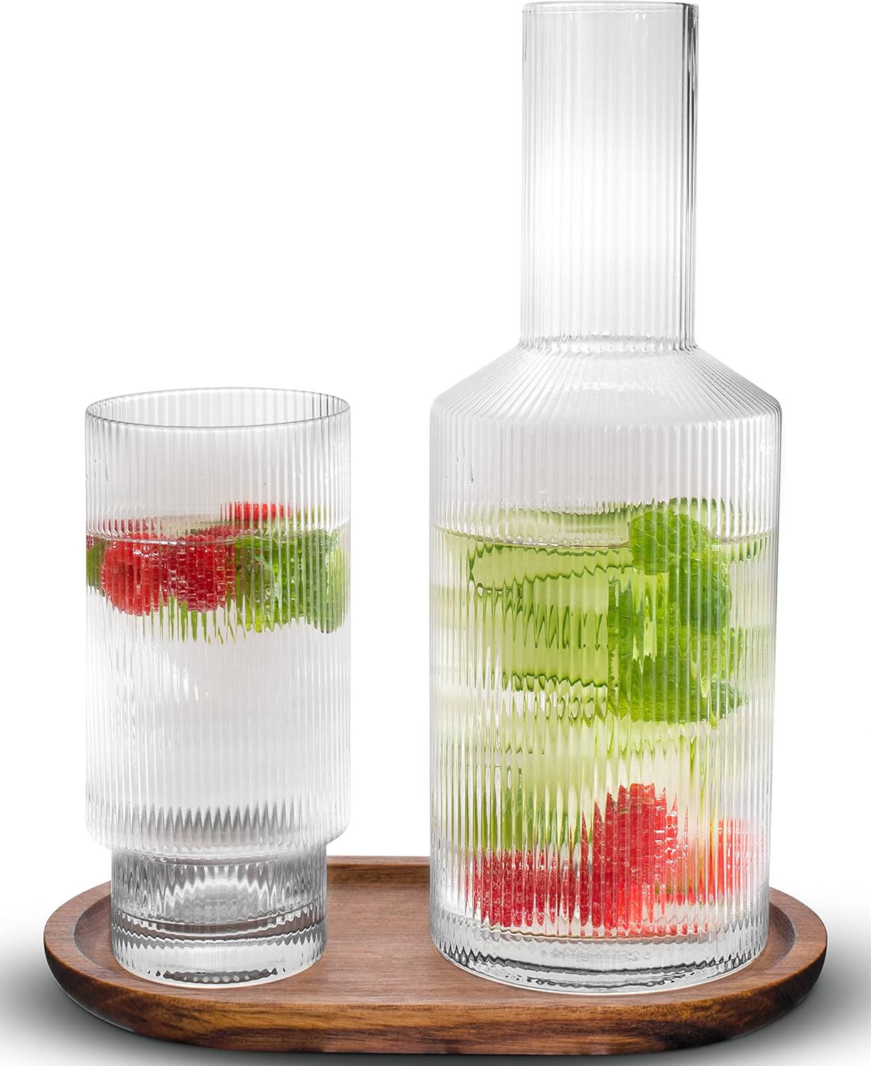 Ripple Carafe Elegant Ribbed Glass Pitcher for Water Juice Wine and Cocktails Durable Lead-Free Glass Modern Textured Design for Home Bar and Restaurant Use