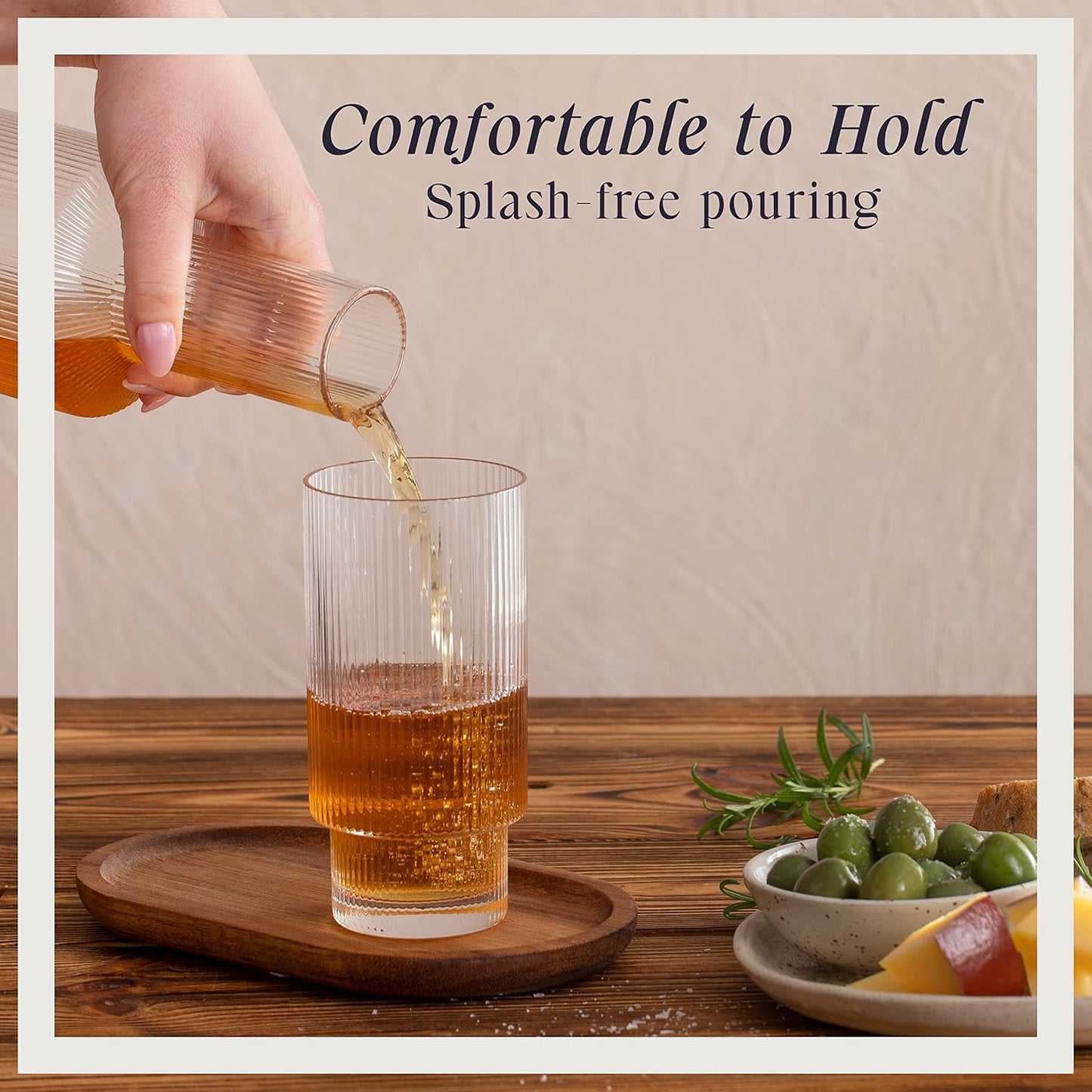 Ripple Carafe Elegant Ribbed Glass Pitcher for Water Juice Wine and Cocktails Durable Lead-Free Glass Modern Textured Design for Home Bar and Restaurant Use