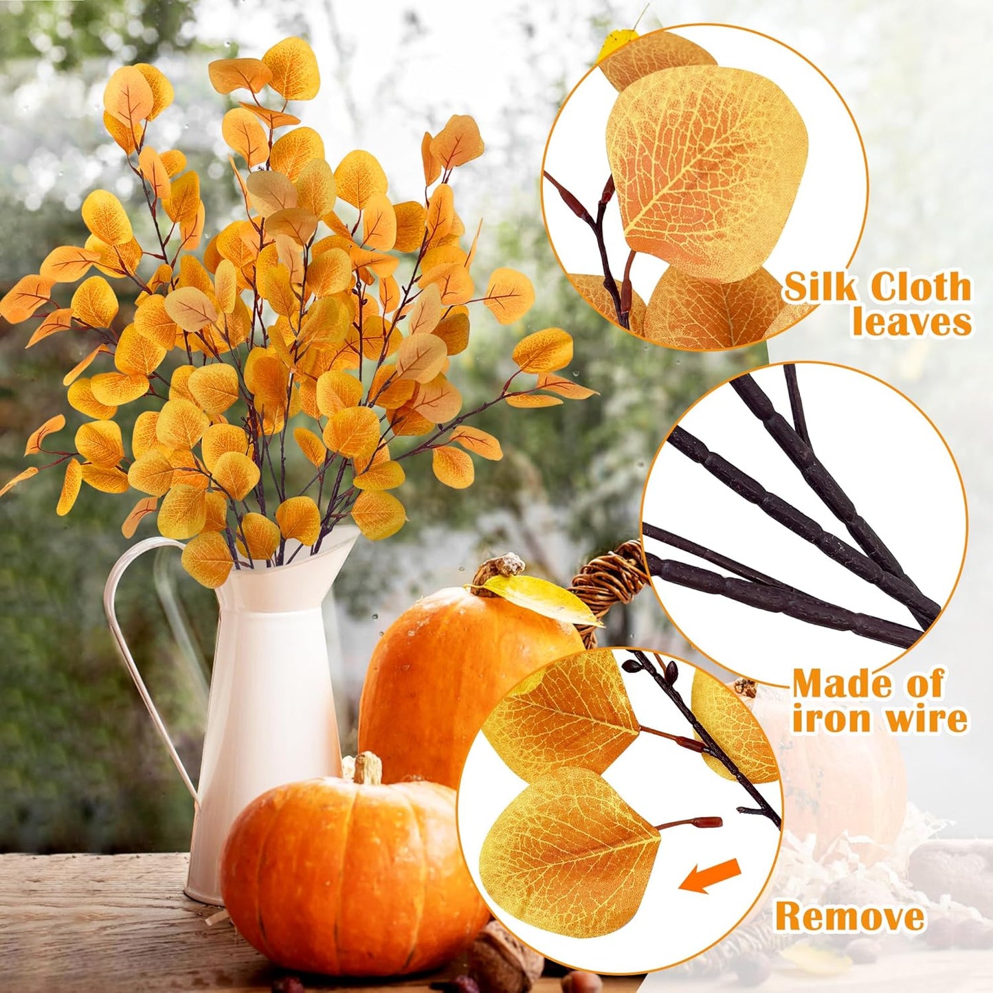 Colorful apple leaf (yellow) – vibrant and realistic decorative foliage, perfect for floral arrangements, home décor, and seasonal displays, adds a warm and natural touch to vases, wreaths, and centerpieces.