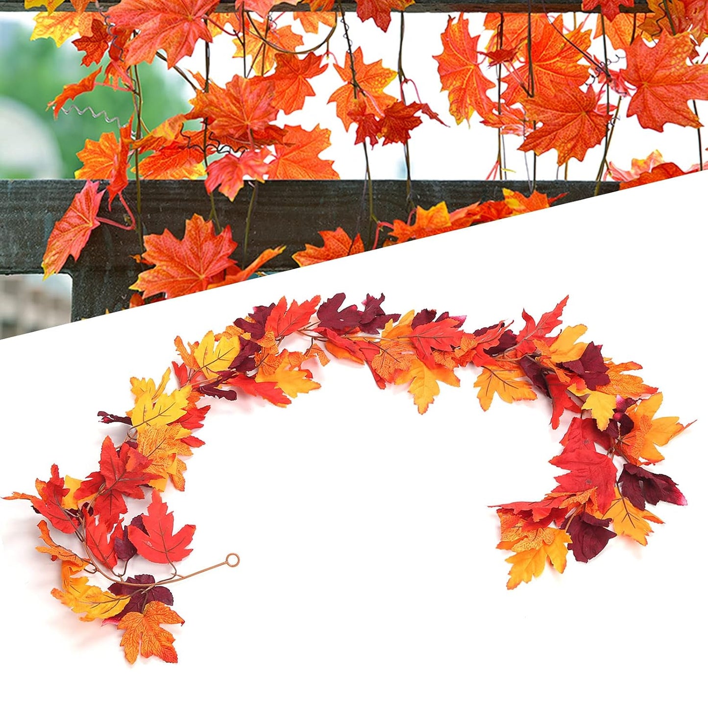Maple Leaf Shimmering Garland 180 cm - Festive Artificial Garland with Glittering Maple Leaves - Perfect for Autumn Décor, Mantels, Tables, and Seasonal Displays
