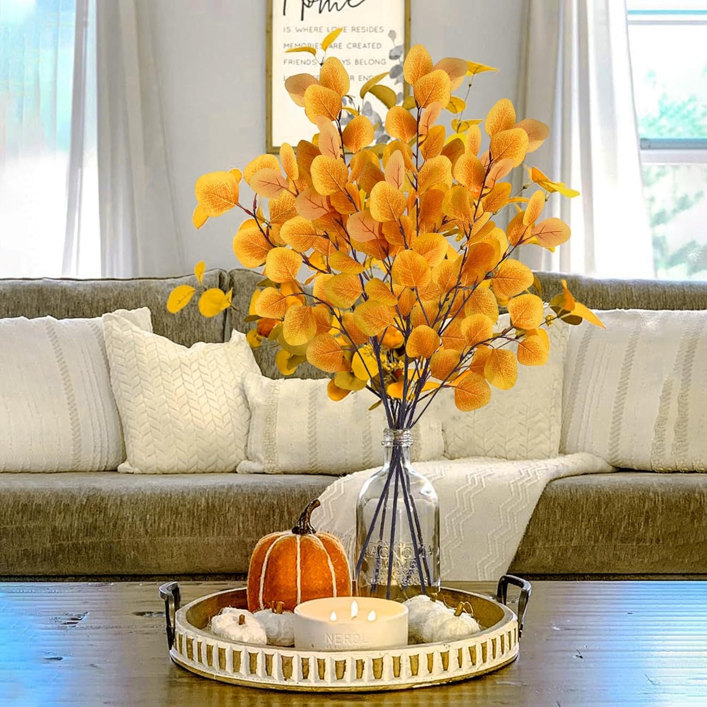 Colorful apple leaf (yellow) – vibrant and realistic decorative foliage, perfect for floral arrangements, home décor, and seasonal displays, adds a warm and natural touch to vases, wreaths, and centerpieces.