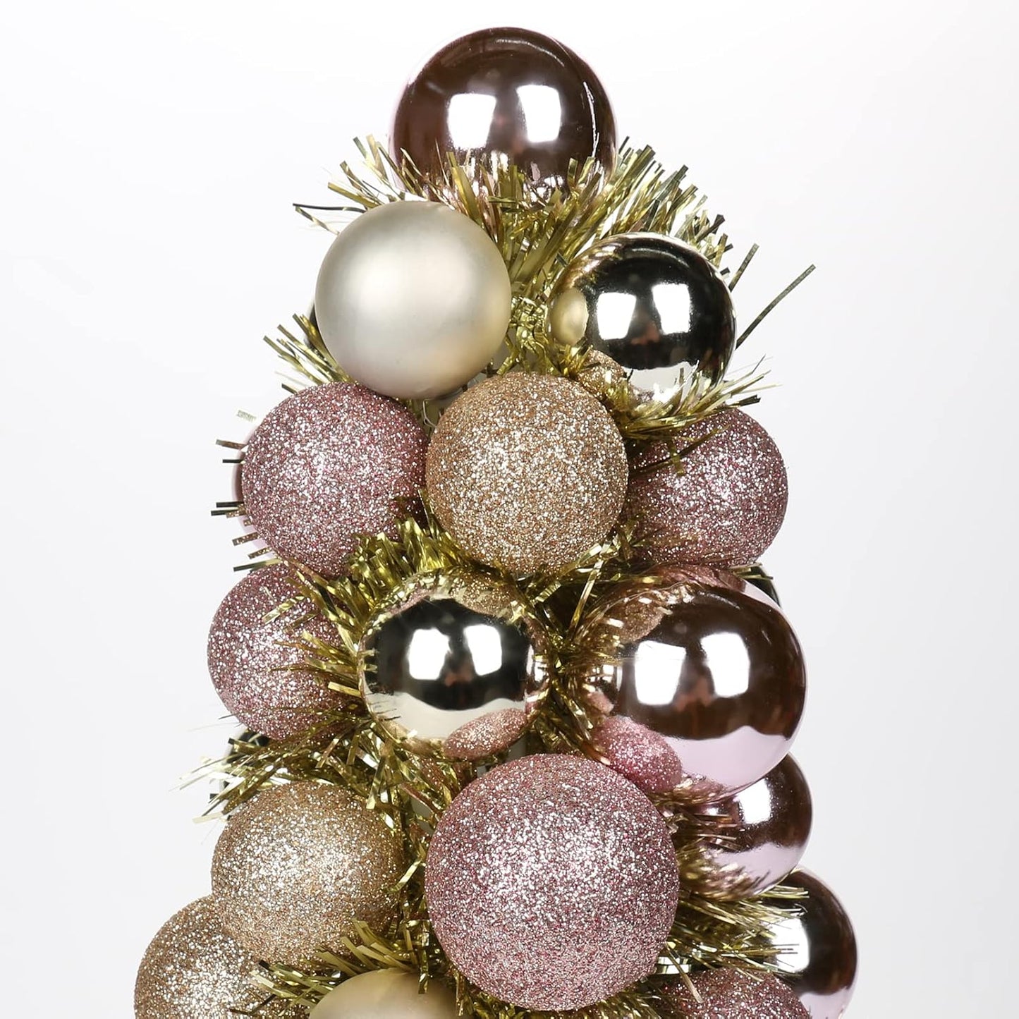 Pink Champagne Bauble Cone 40 cm Elegant Christmas Tabletop Decoration, Festive Ornament Tree with Shatterproof Baubles, Holiday Centerpiece for Mantels, Shelves, and Seasonal Displays