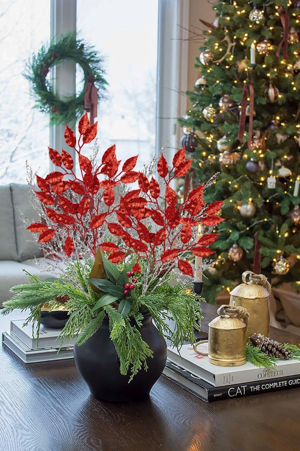 Glitter Branch Red – Festive Decorative Branch with Sparkling Red Glitter Finish – Perfect for Holiday Arrangements, Wreaths, Garlands, and Seasonal Displays