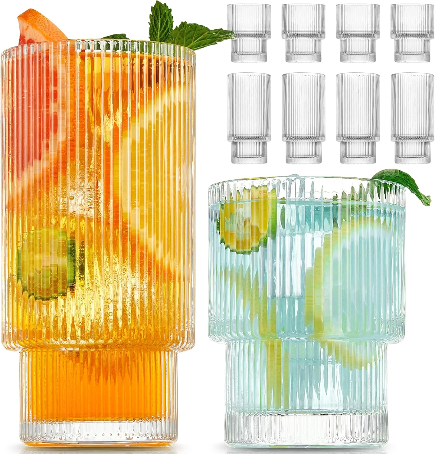 Ripple Highball Glass Modern Textured Tall Glassware for Cocktails Water and Juice Durable Lead-Free Glass Elegant Ribbed Design for Home Bar Restaurants and Everyday Use
