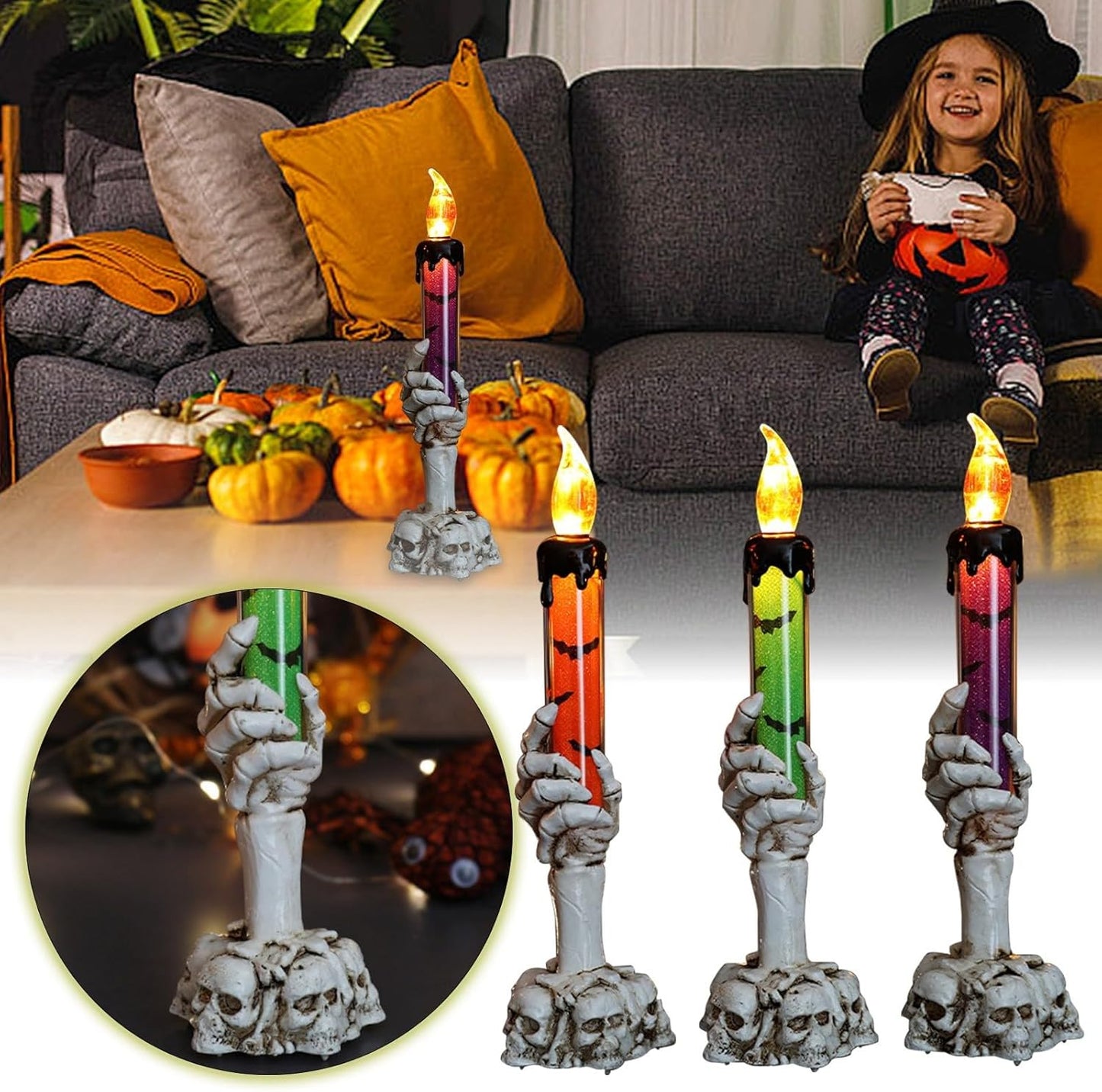Vintage Halloween Hand Lamp Candlestick – Spooky Resin Lantern Holder – Retro Horror-Themed Candle Stand – Haunted House & Gothic Decor – Unique Halloween Prop & Home Accent