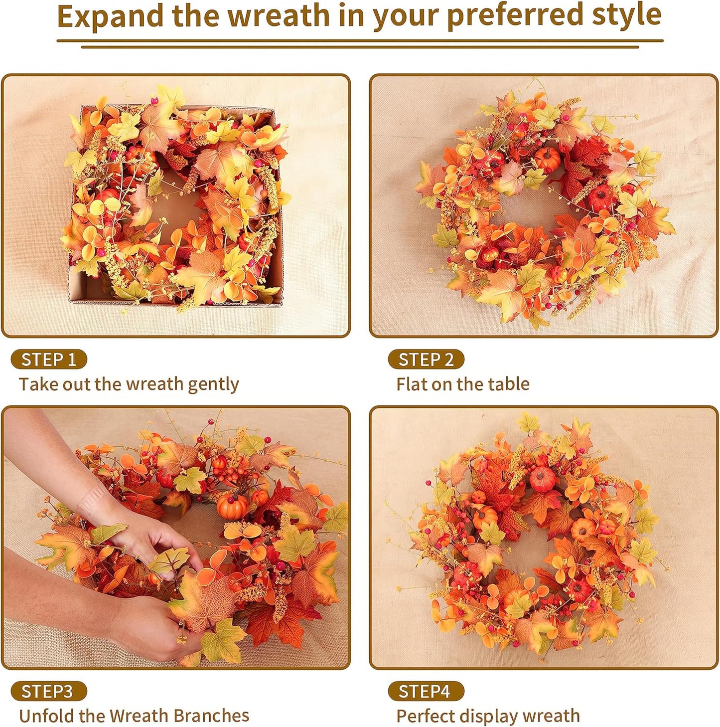Pumpkin Berry Wreath 40 cm - Festive Autumn Wreath with Pumpkins, Berries, and Fall Foliage - Perfect for Front Doors, Walls, Mantels, and Seasonal Displays