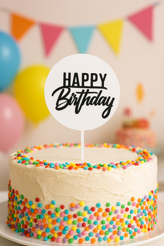 Black Cake Topper – Elegant "Happy Birthday" Decoration – Durable Acrylic Topper for Cakes – Perfect for Birthday Parties & Celebrations