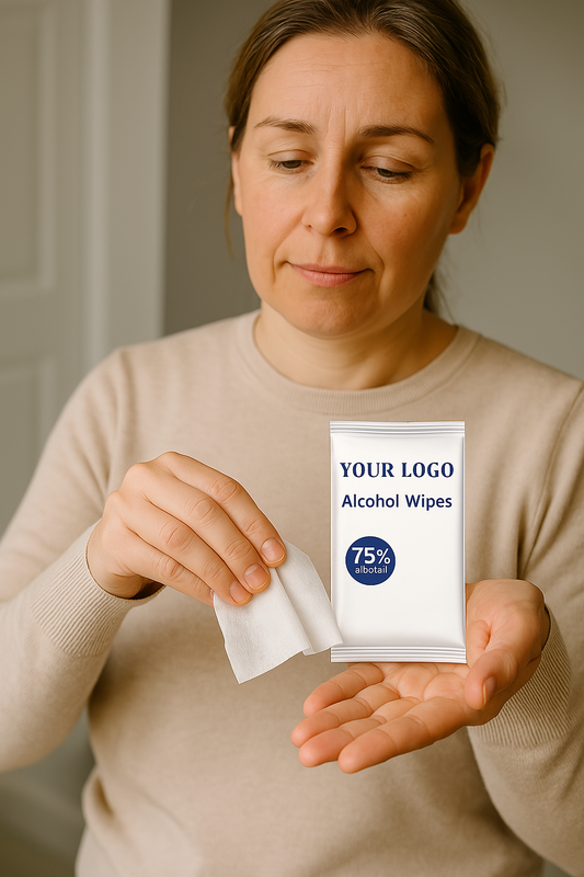 High quality custom non-woven fabric 75% alcohol wet wipes – antibacterial, disinfecting wipes for hands and surfaces, convenient packaging for travel, home, and office use, effective germ protection