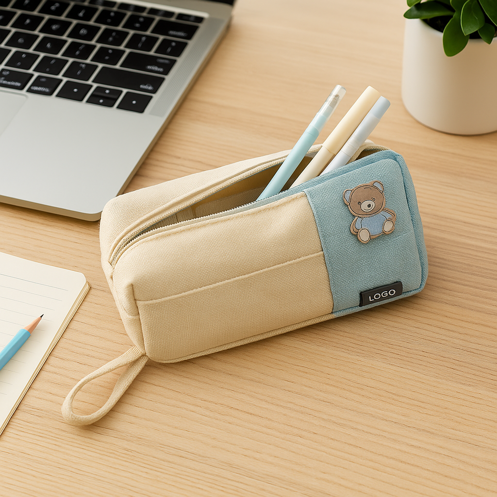 Simple students canvas pencil case with compartments – durable and lightweight, organized storage for pens, pencils, and school supplies, compact design, perfect for daily use, easy to carry and keep stationery organized.