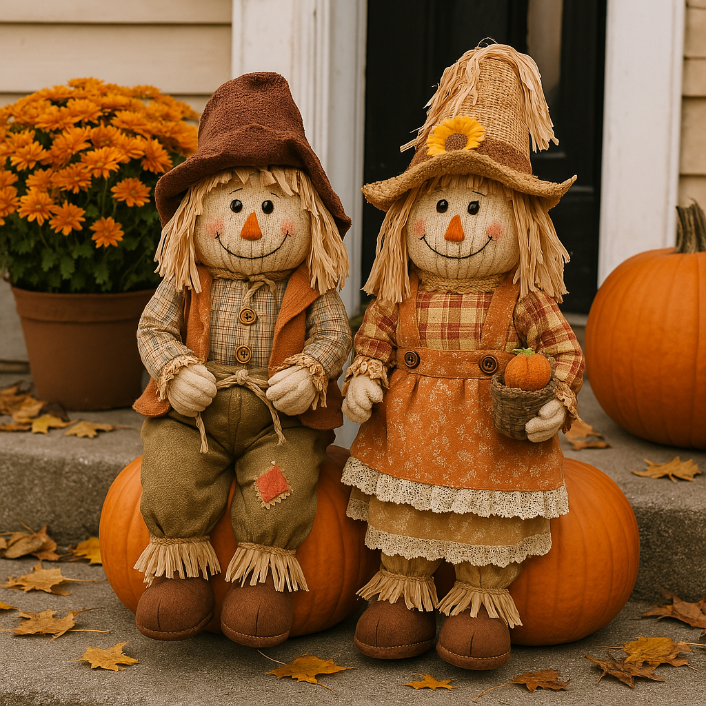 Scarecrow Medium Standing Figure (Set of 2) - Festive Autumn Décor with Rustic Detailing - Perfect for Fall, Thanksgiving, and Seasonal Displays