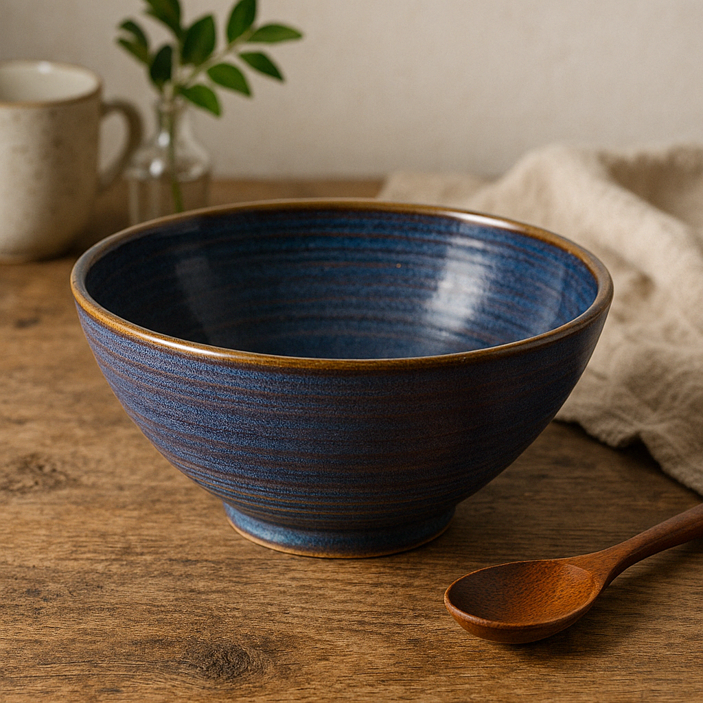 7-Inch Blue Flambe Ramen Bowl - Stylish Ceramic Bowl with Unique Flambe Glaze and Water Ripple Design - Perfect for Ramen, Noodles, Soups, and More - Durable, Elegant, Ideal for Everyday Use