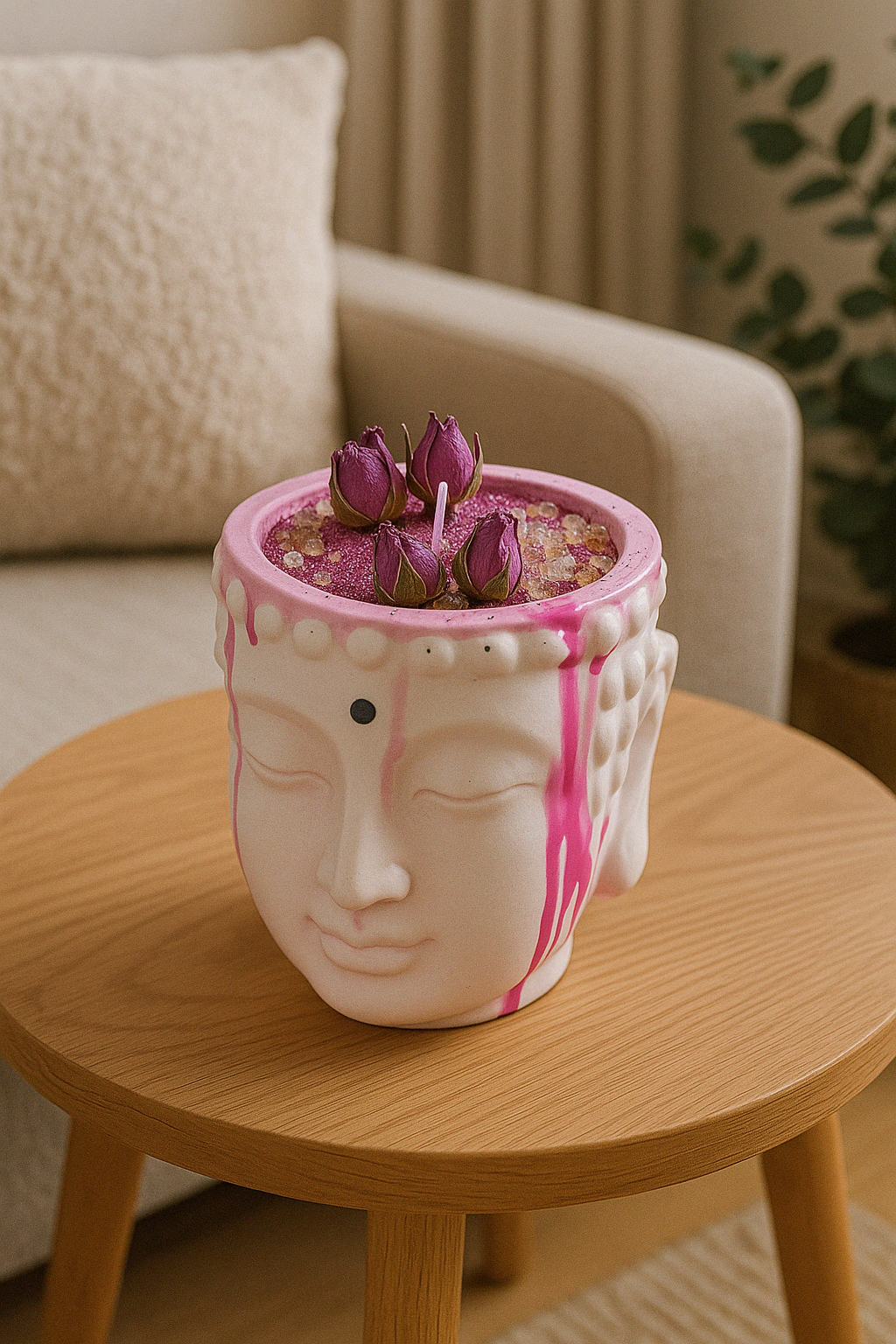 Pink Buddha Soy Candle - Handmade Eco-Friendly Decorative Candle with Clean Burn - Perfect for Home Decor, Meditation, and Thoughtful Gift Giving
