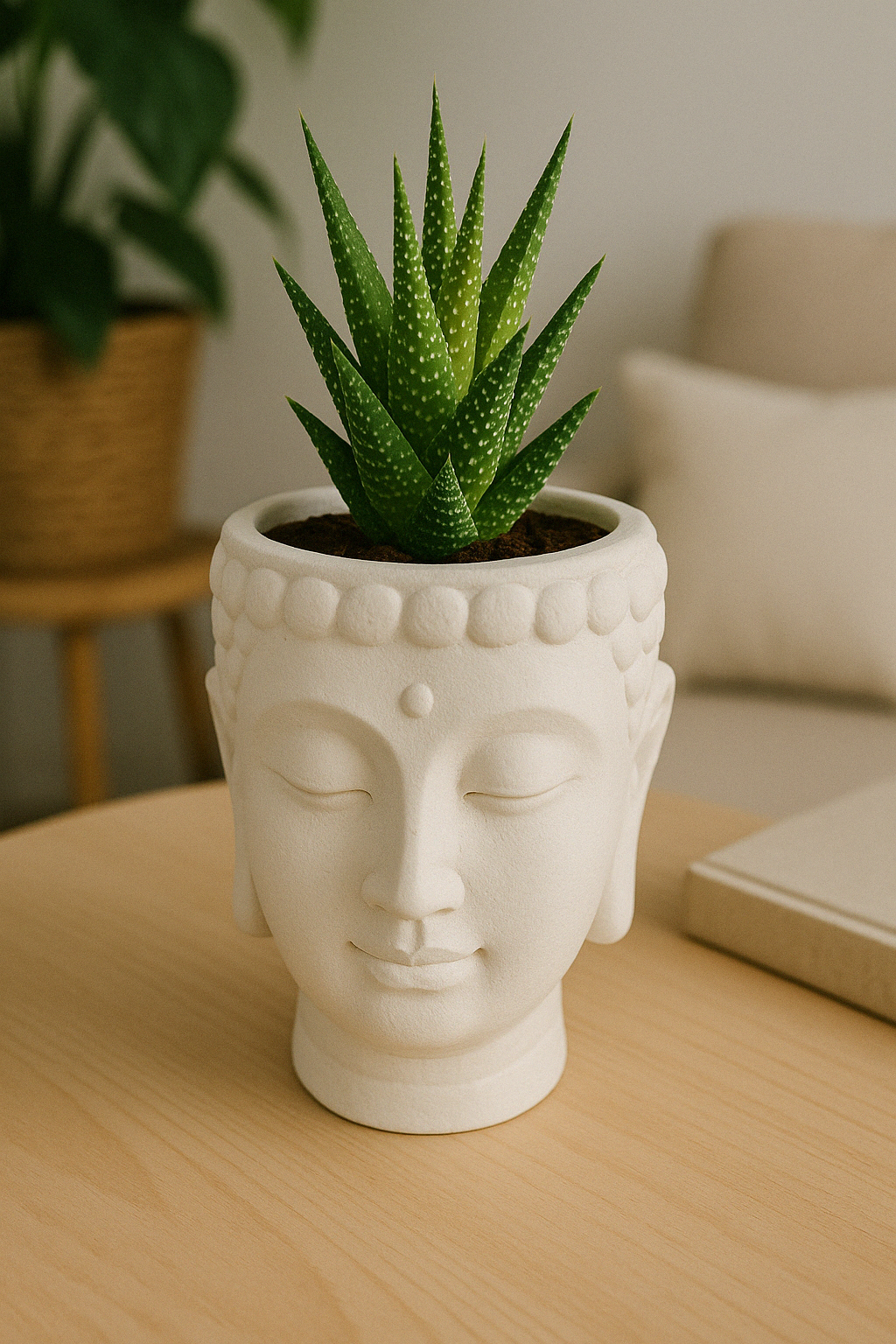 Handmade White Buddha Decorative Figurine - Serene and Elegant Home Decor for Meditation, Spiritual Spaces, and Mindfulness Practices
