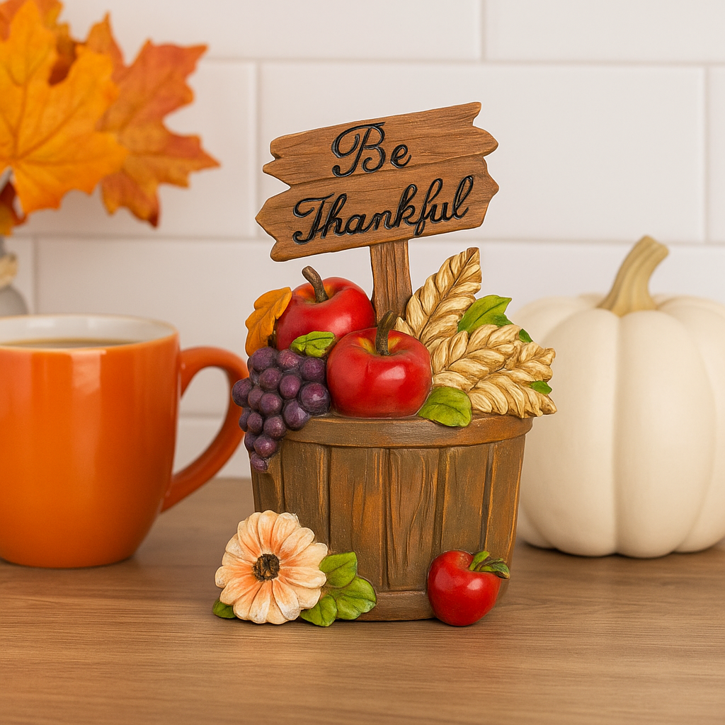 "Thanks for the Harvest" Pot with LED - Decorative Harvest-Themed Pot with Warm LED Lighting - Perfect for Autumn Home Décor, Table Centerpieces, and Seasonal Displays