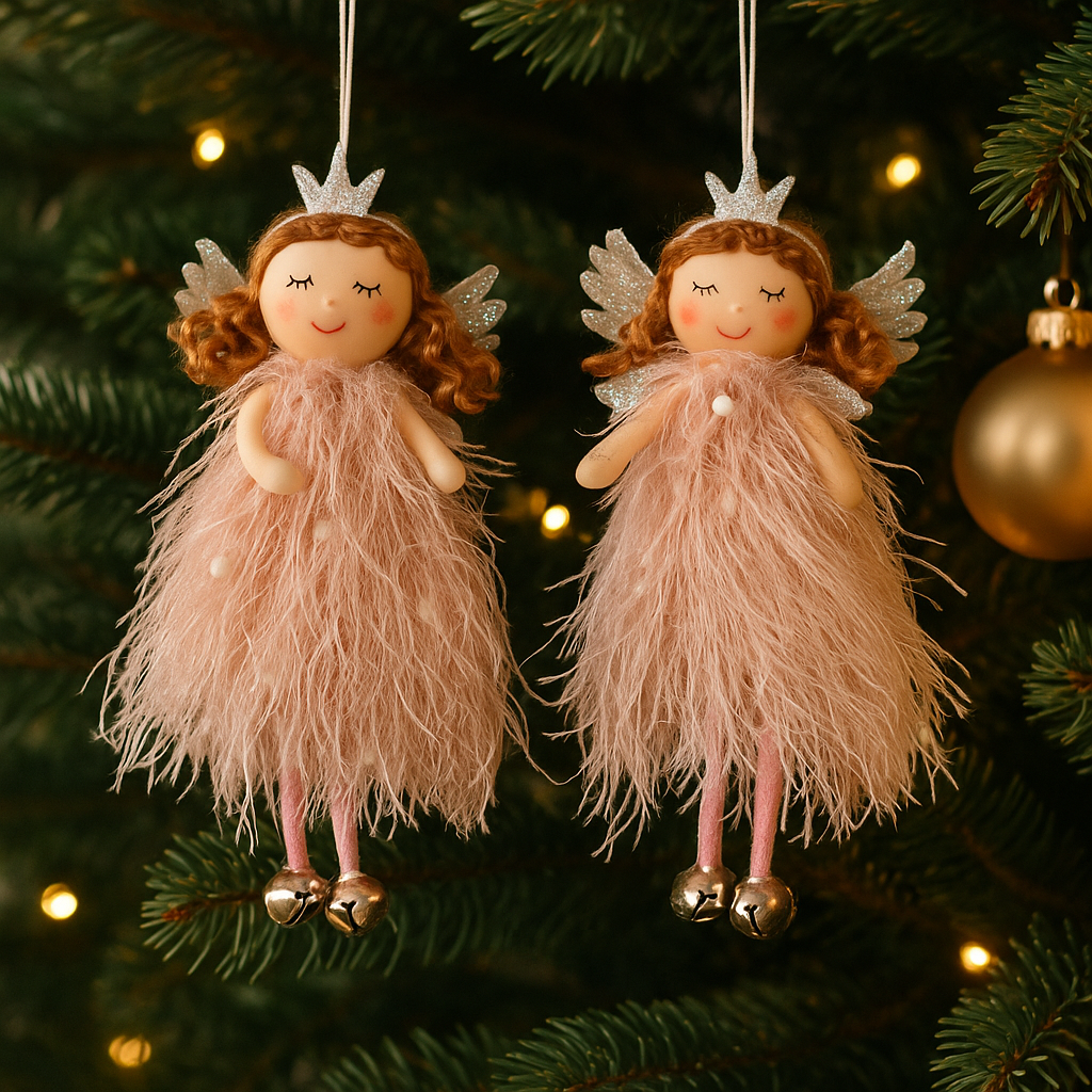 Whimsy Blush Fairy Hanger (Set of 2) – Delicate and Charming Hanging Fairy Decorations with Soft Blush Tones – Perfect for Christmas Trees, Nurseries, and Whimsical Home Décor