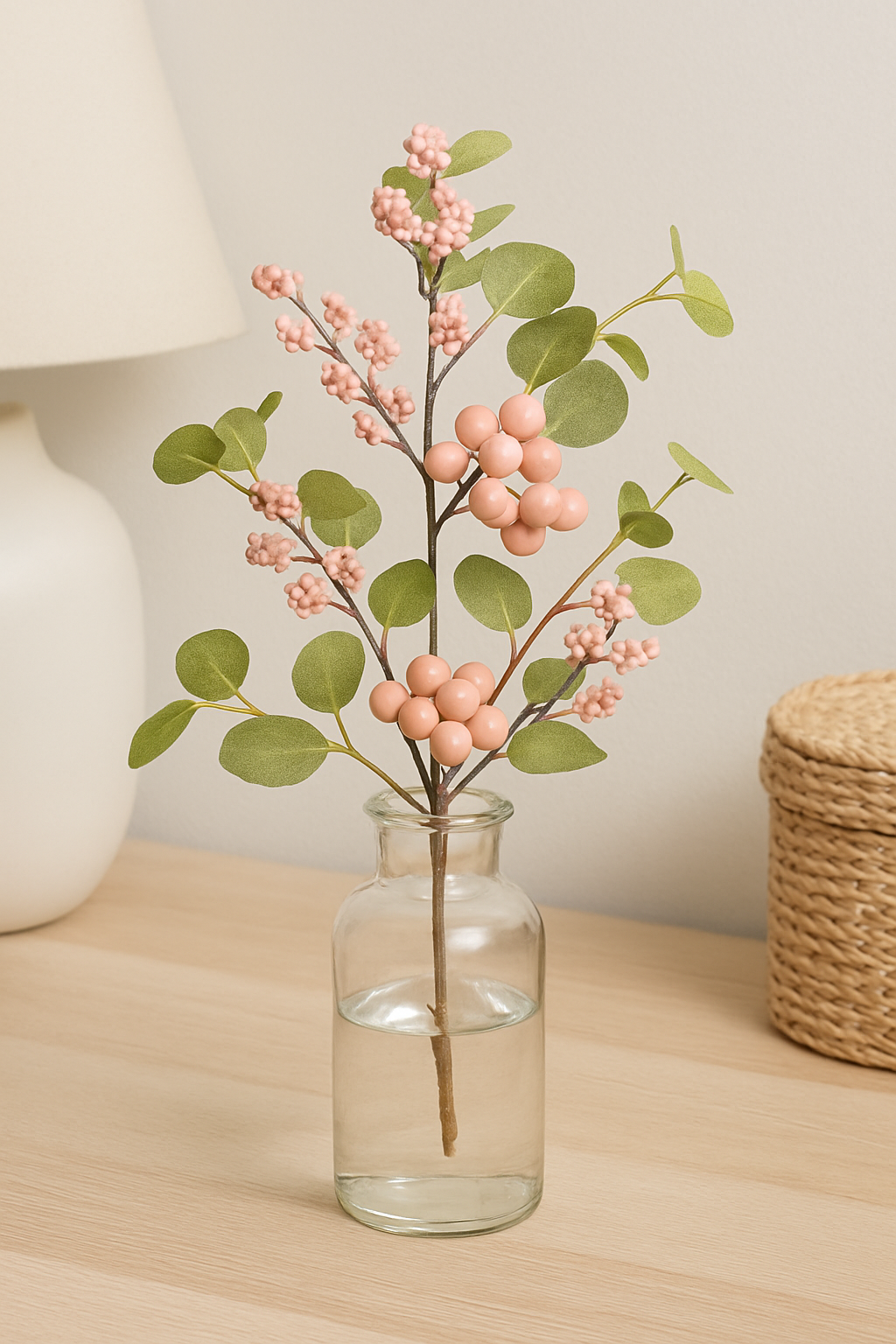 Blush Berry Spray 50 cm – Elegant Artificial Spray with Soft Blush Berries and Delicate Foliage – Perfect for Floral Arrangements, Wreaths, Bouquets, and Seasonal Home Décor