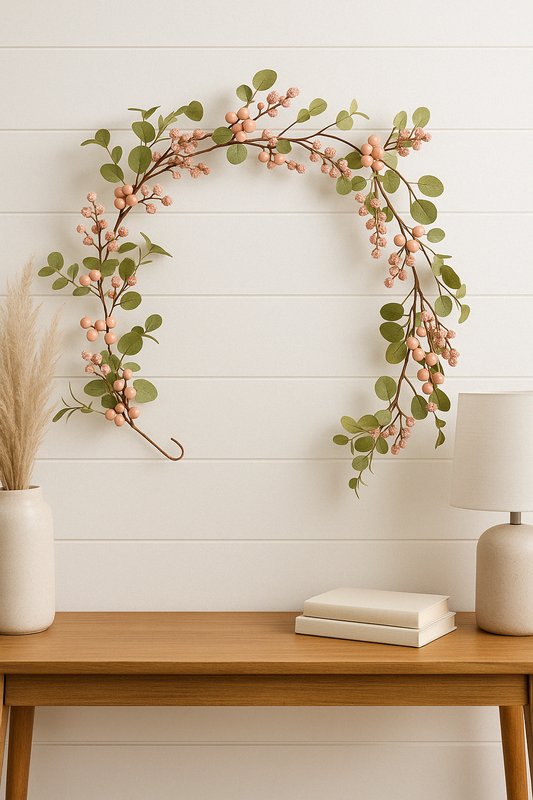 Blush Berry Garland 150 cm – Elegant Artificial Garland with Soft Blush Berries and Delicate Foliage – Perfect for Holiday Décor, Mantels, Tables, and Seasonal Displays