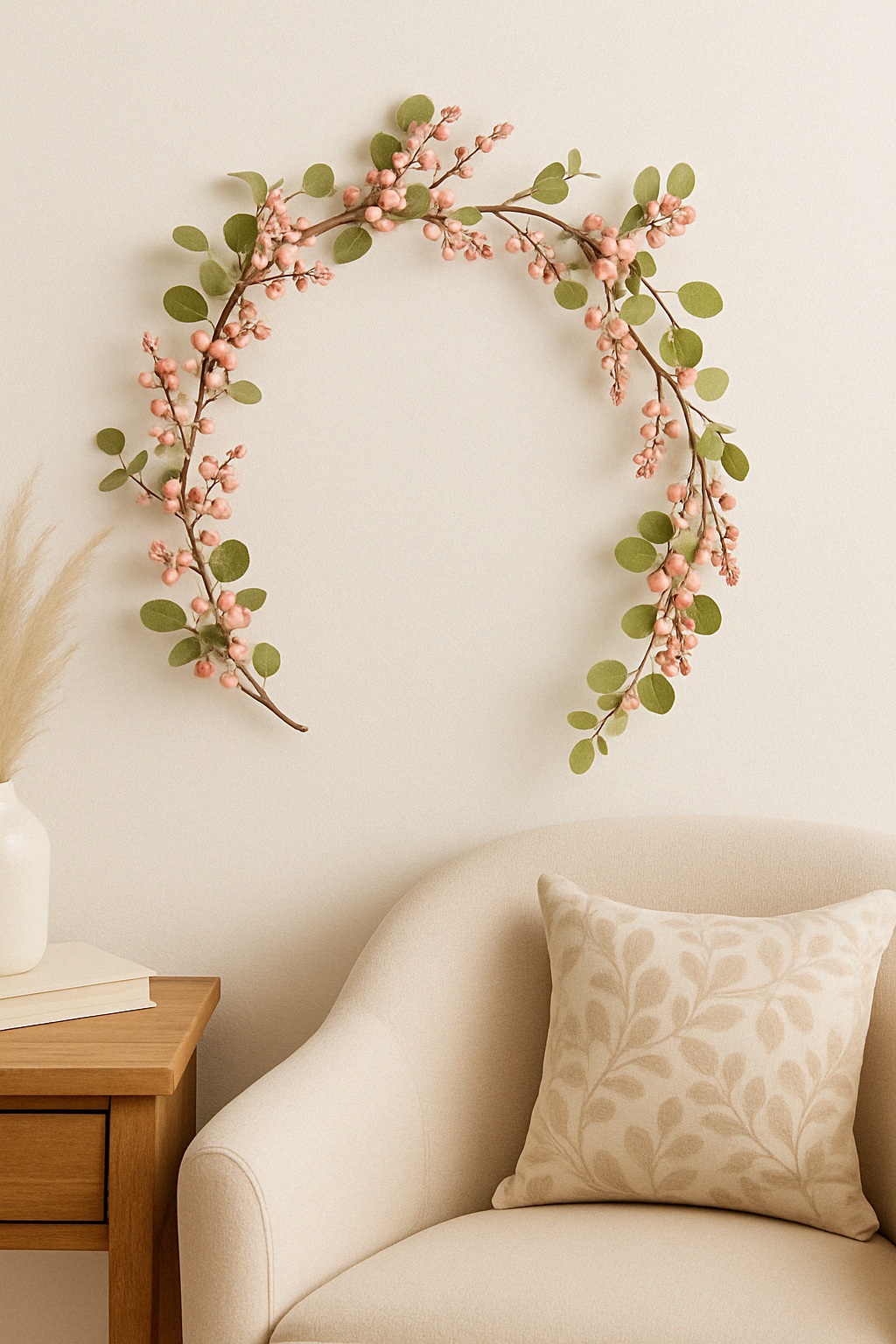 Blush Berry Garland 150 cm – Elegant Artificial Garland with Soft Blush Berries and Delicate Foliage – Perfect for Holiday Décor, Mantels, Tables, and Seasonal Displays