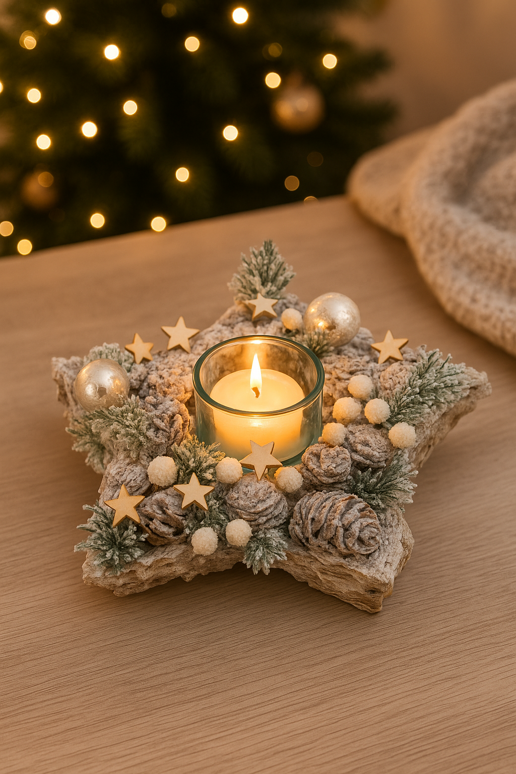 Frosted Twig Star Votive Holder Rustic Candle Lantern for Christmas Decor, Winter Centerpieces, Tabletop Accent, Holiday Home Styling, Cozy Ambient Lighting with Star-Shaped Twig Design