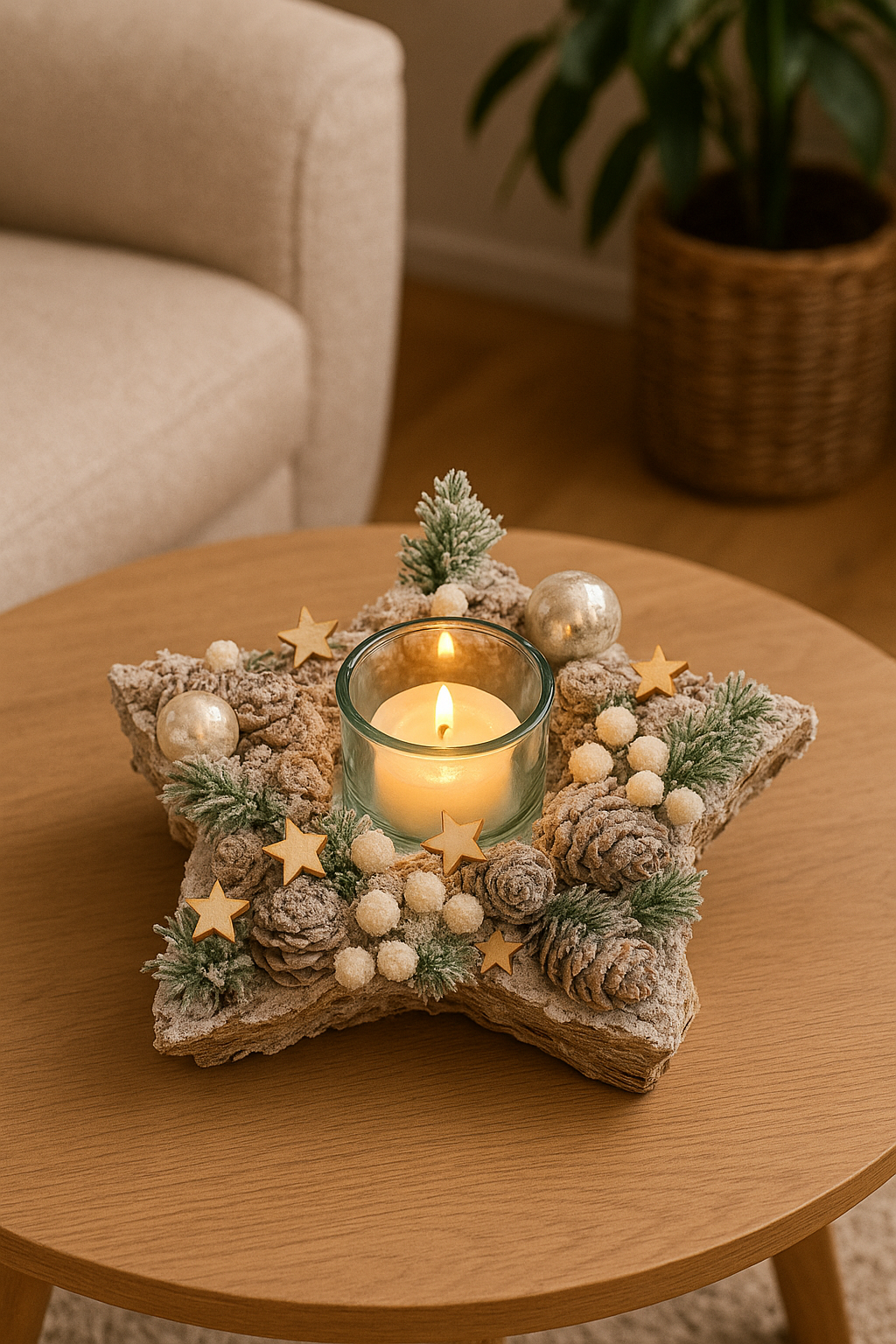 Frosted Twig Star Votive Holder Rustic Candle Lantern for Christmas Decor, Winter Centerpieces, Tabletop Accent, Holiday Home Styling, Cozy Ambient Lighting with Star-Shaped Twig Design