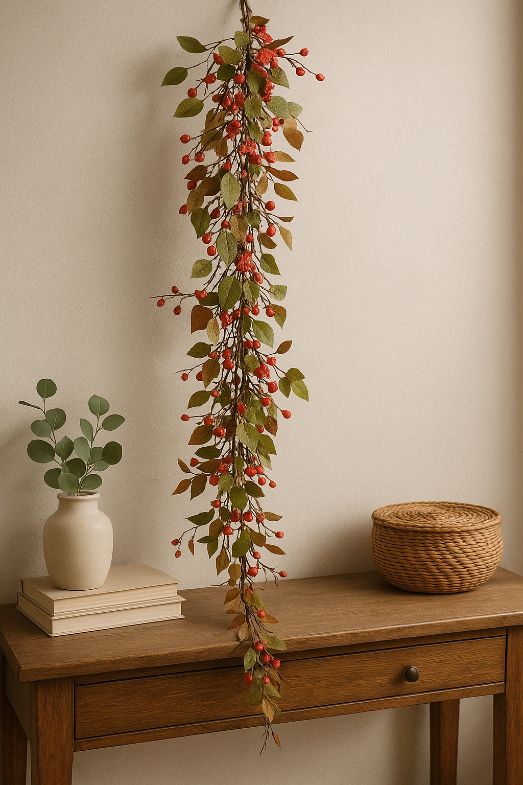 Pumpkin Fall Wreath 56 cm - Festive Autumn Wreath with Pumpkins, Leaves, and Berries - Perfect for Front Doors, Walls, and Seasonal Displays