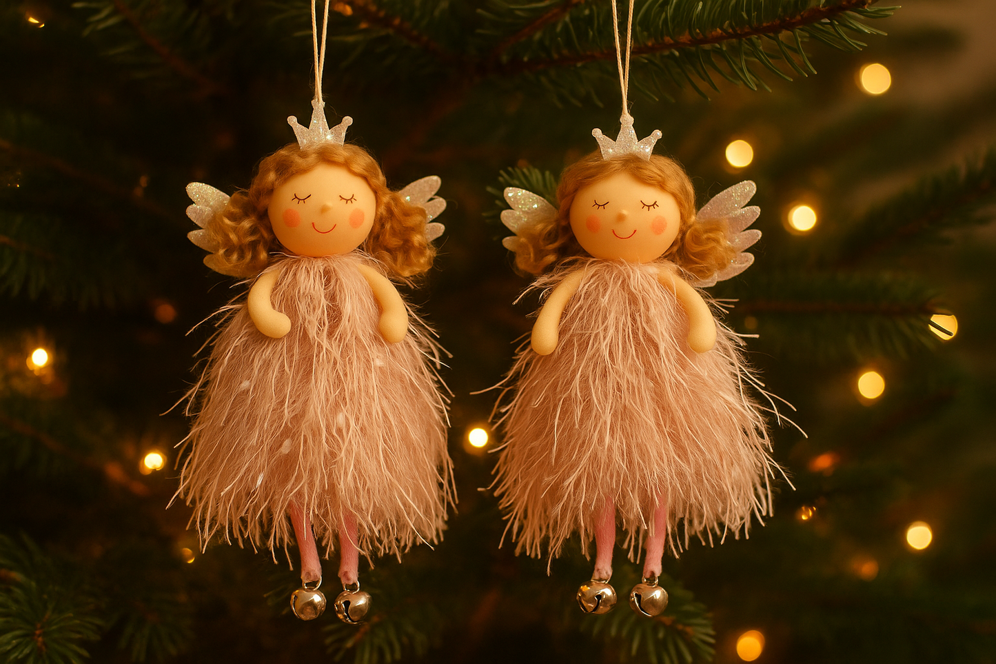 Whimsy Blush Fairy Hanger (Set of 2) – Delicate and Charming Hanging Fairy Decorations with Soft Blush Tones – Perfect for Christmas Trees, Nurseries, and Whimsical Home Décor