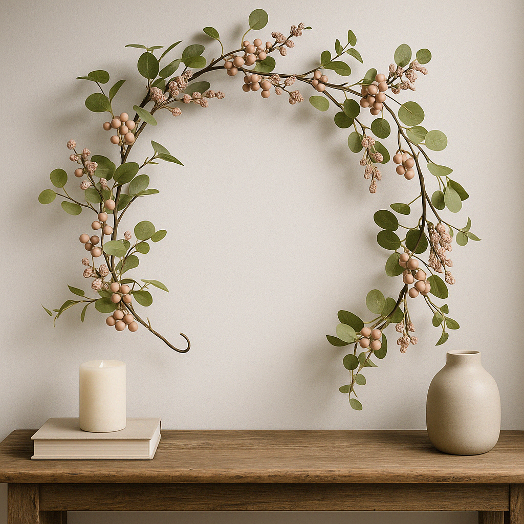 Blush Berry Garland 150 cm – Elegant Artificial Garland with Soft Blush Berries and Delicate Foliage – Perfect for Holiday Décor, Mantels, Tables, and Seasonal Displays