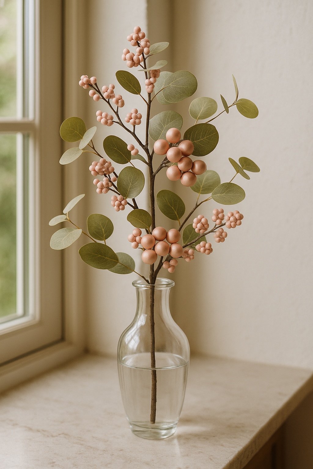 Blush Berry Spray 50 cm – Elegant Artificial Spray with Soft Blush Berries and Delicate Foliage – Perfect for Floral Arrangements, Wreaths, Bouquets, and Seasonal Home Décor