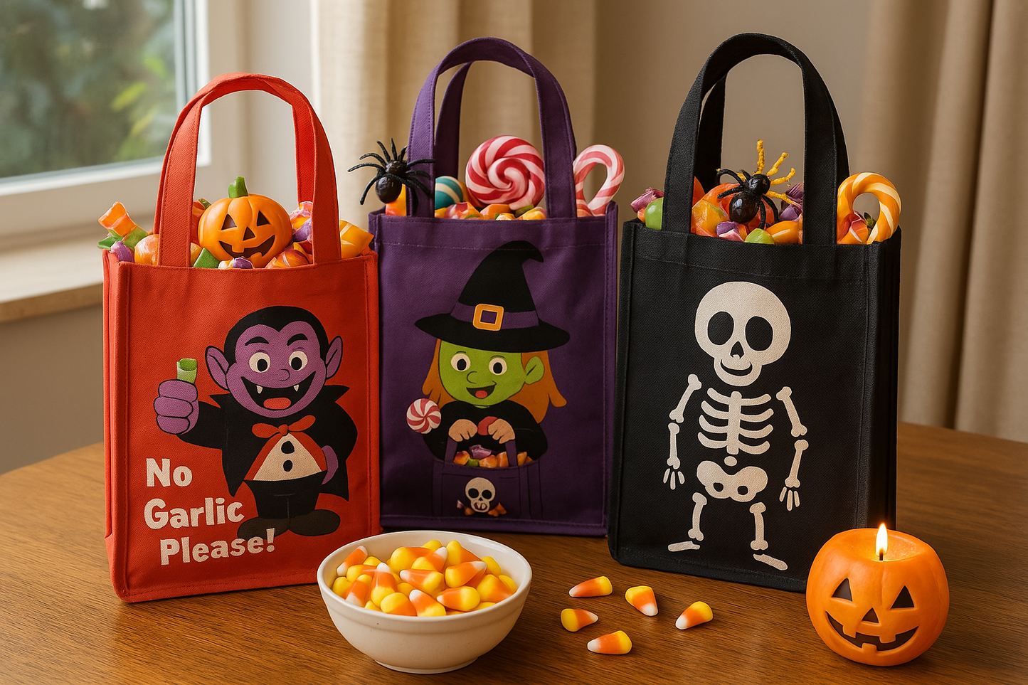 Halloween Cartoon Pumpkin Tote Bag – Reusable Trick-or-Treat Candy Bag – Durable Fabric Shopping Bag – Festive Halloween Party Favor – Cute Pumpkin Print Handbag for Kids & Adults