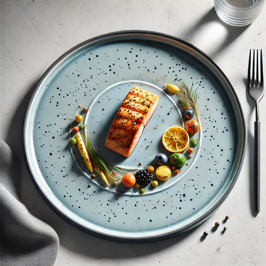 8-inch Blue Plate with Black Spots Ceramic Plate for Home Dining Table Decorative Plate for Serving Food and Table Settings Unique Design with Glossy Finish and Durable Material