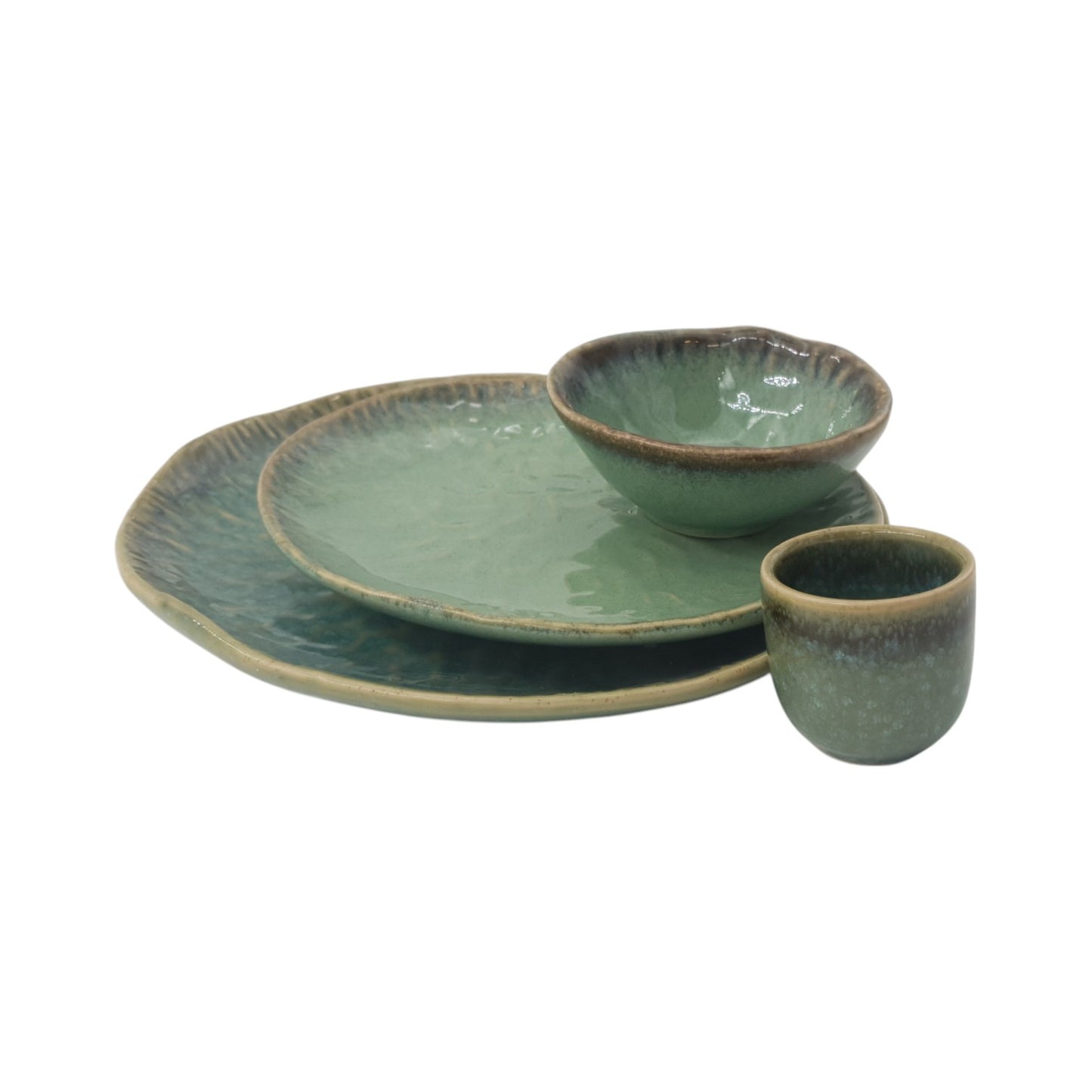 Embossed Crystal Green Stoneware Crockery Set - 16-Piece Dinnerware Set - Elegant and Durable for Dining, Serving, and Entertaining in Style