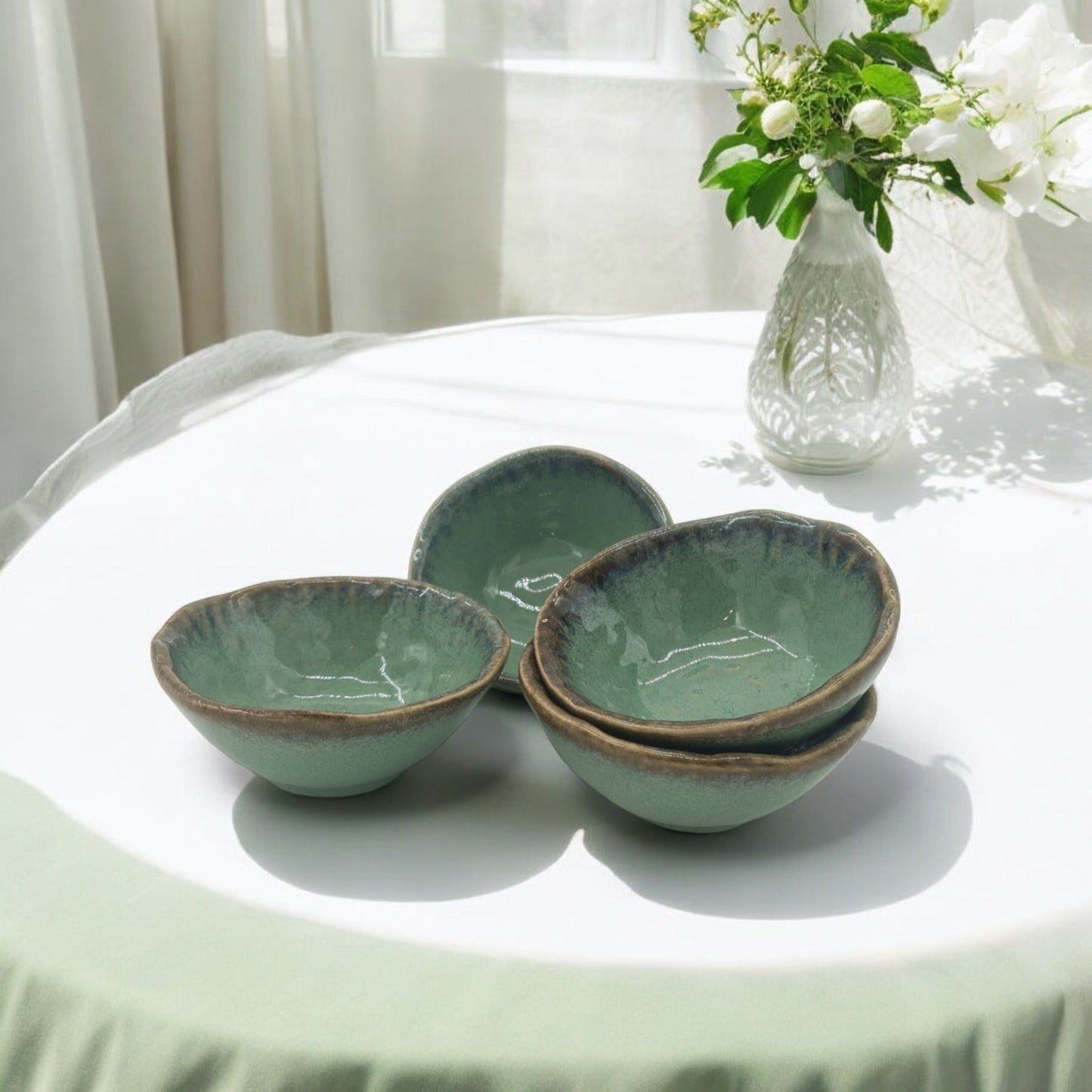 Embossed Crystal Green Stoneware Crockery Set - 16-Piece Dinnerware Set - Elegant and Durable for Dining, Serving, and Entertaining in Style