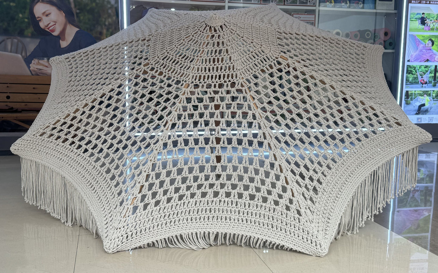 Macrame Umbrella Pull - Decorative Rope Parasol Holder for Easy Umbrella Operation - Stylish and Functional Design for Patio or Garden Shade Control