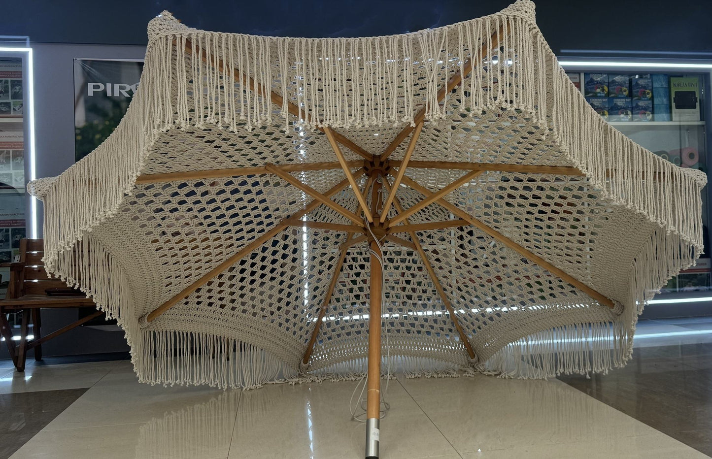 Macrame Umbrella Pull - Decorative Rope Parasol Holder for Easy Umbrella Operation - Stylish and Functional Design for Patio or Garden Shade Control