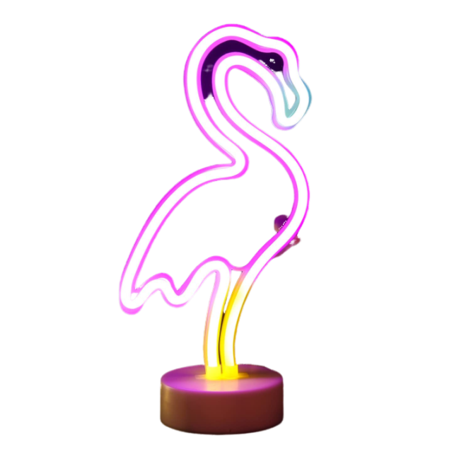 Flamingo Neon Sign LED Decoration Battery USB, Green Light, 33cm Height, Tropical Theme Night Light