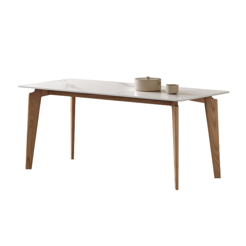 Modern Luxury Solid Wood Dining Table - Rectangular Mid-Century Design with Cream White Slate Top - Minimalist Banquet, Tea, or Center Table for Elegant Dining Rooms