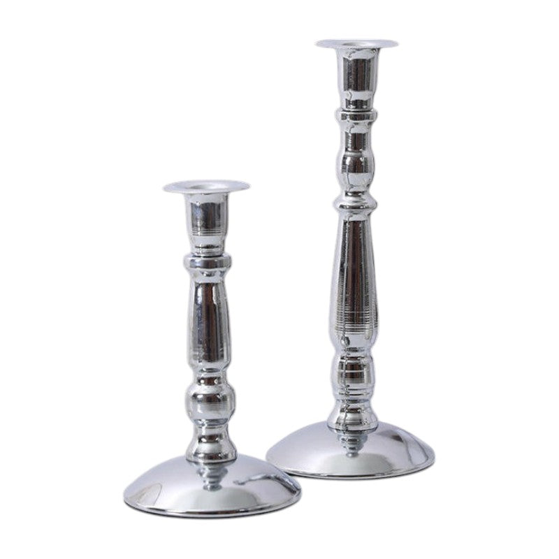 Silver-plated iron candlesticks – elegant tabletop candle holders with a vintage-inspired design, perfect for home décor, weddings, and special occasions, sturdy and durable construction, adds a sophisticated touch to any setting.