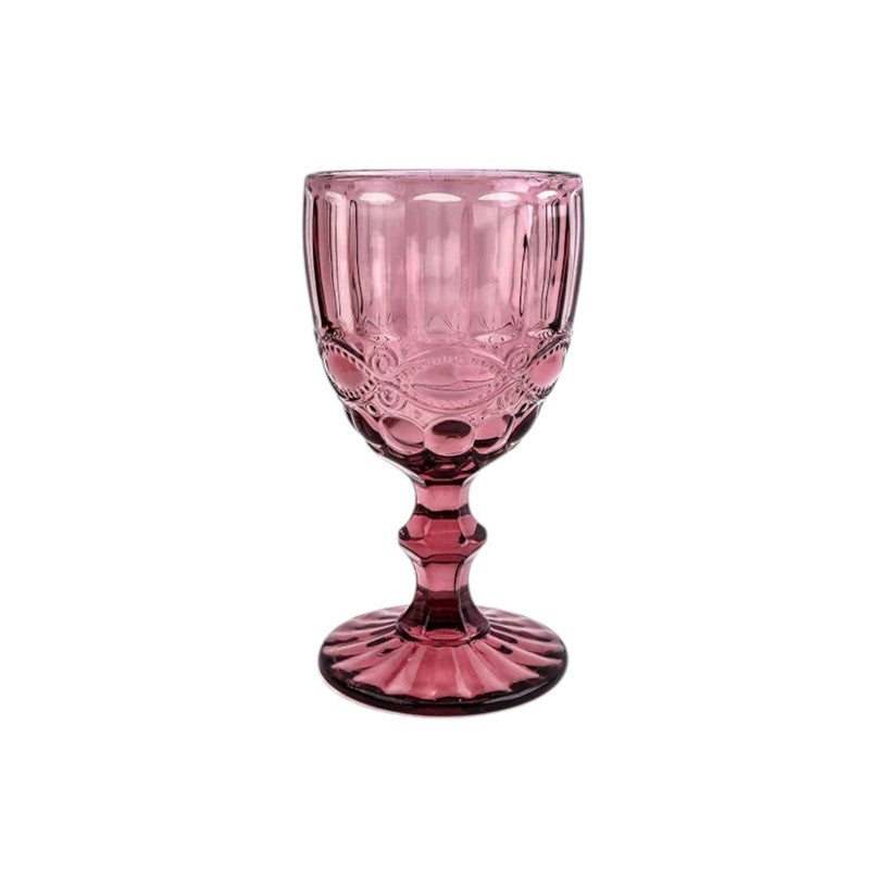 300ml Pink Victorian Vintage Wine Glass Set of 6 - Sustainable Glass, Elegant Design for Wine Enthusiasts
